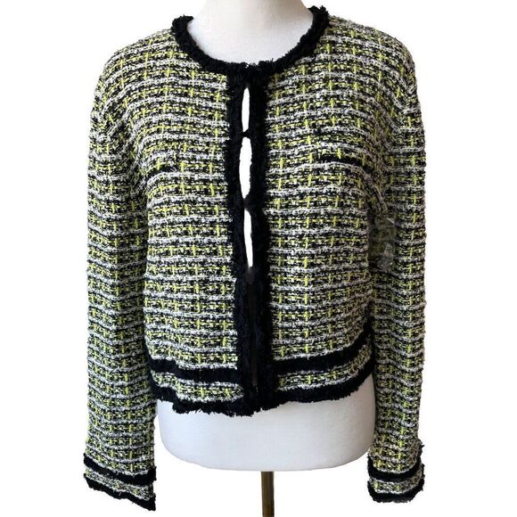 New $350 Alice + Olivia Tyler  Tweed Crop Jacket Textured Cardigan Size Large - Picture 7 of 9